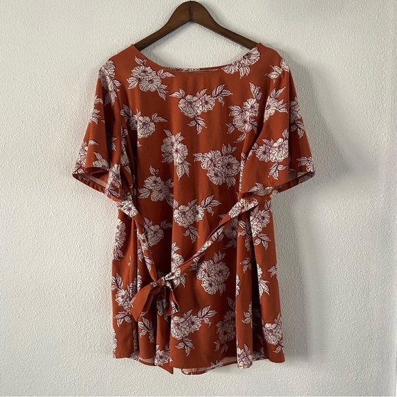 Maternity Burnt Orange Floral Tie Waist Cascade Sleeve Top Tunic Blouse Size XXL - Picture 7 of 7